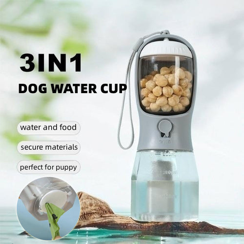 3-in-1 Portable Dog Water Cup – Food, Water & Waste Bag Dispenser