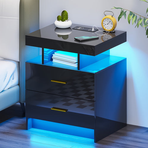 Gurexl LED Bedside Table with USB-C Charging & Motion Sensor
