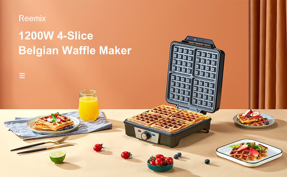 4-Slice Belgian Waffle Maker with Nonstick Plates – 1200W Compact