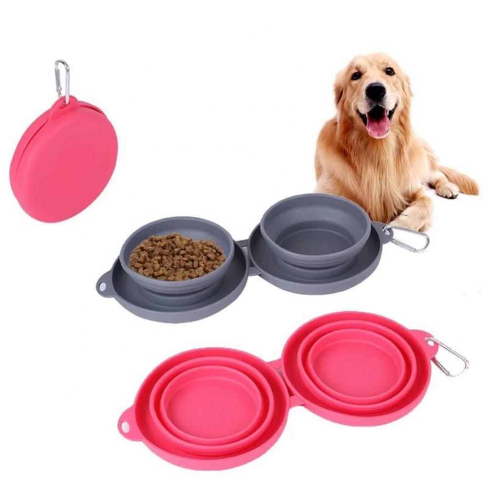 Rubber Foldable Double Pet Feeding Bowl – For Dogs & Cats