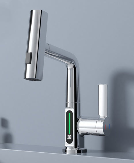 Intelligent Digital Display Pull-Out Basin Faucet – Rotating & Temperature Display