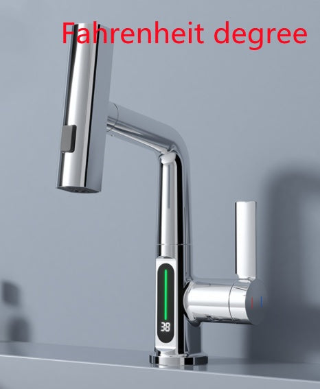 Intelligent Digital Display Pull-Out Basin Faucet – Rotating & Temperature Display
