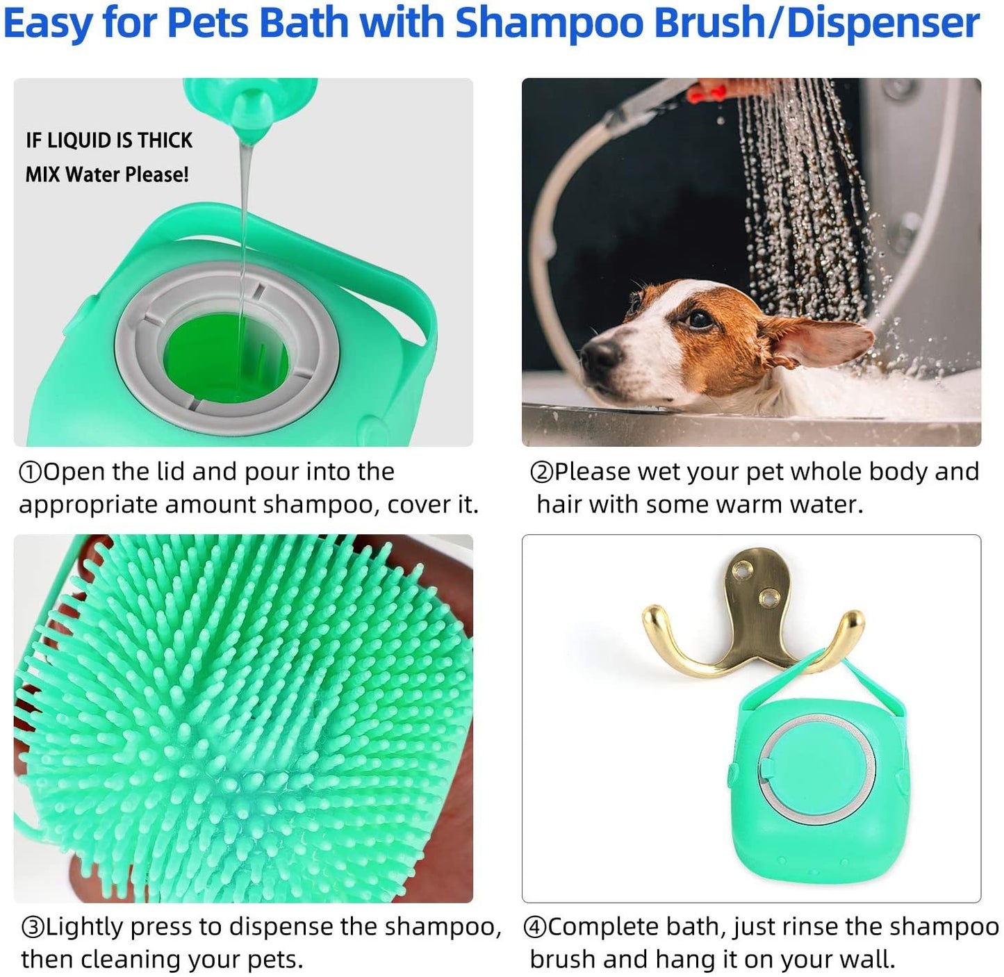Pet Shampoo Massager Brush – Silicone Grooming Scrubber for Dogs & Cats