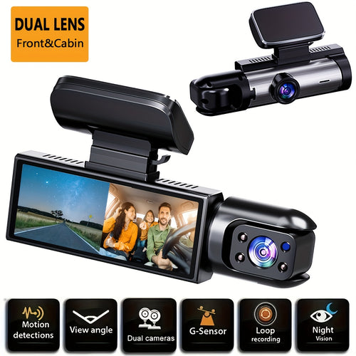 1080P Dash Cam Front & Inside | Night Vision, G-Sensor, Loop Recording