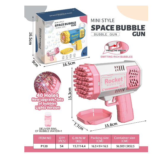 69-Hole Rocket Bubble Gun with Lights – Automatic Bubble Blower for Kids