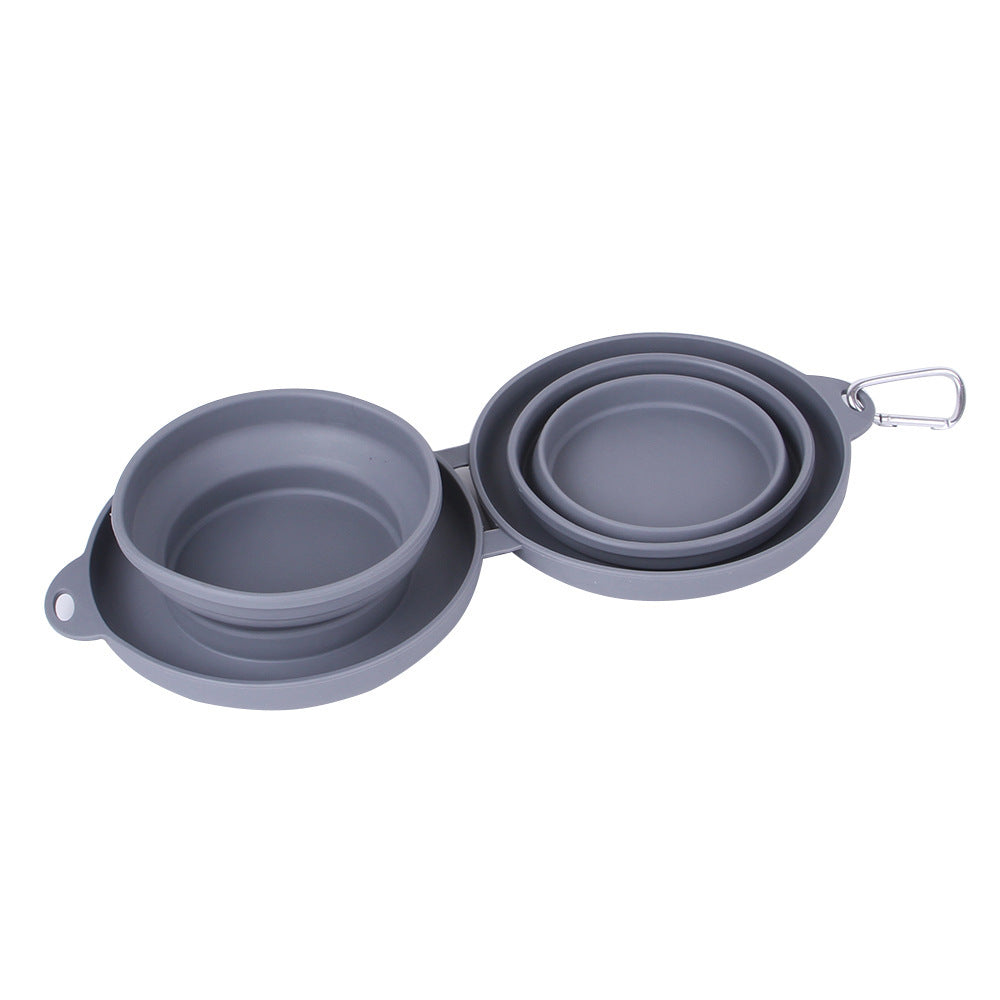 Rubber Foldable Double Pet Feeding Bowl – For Dogs & Cats