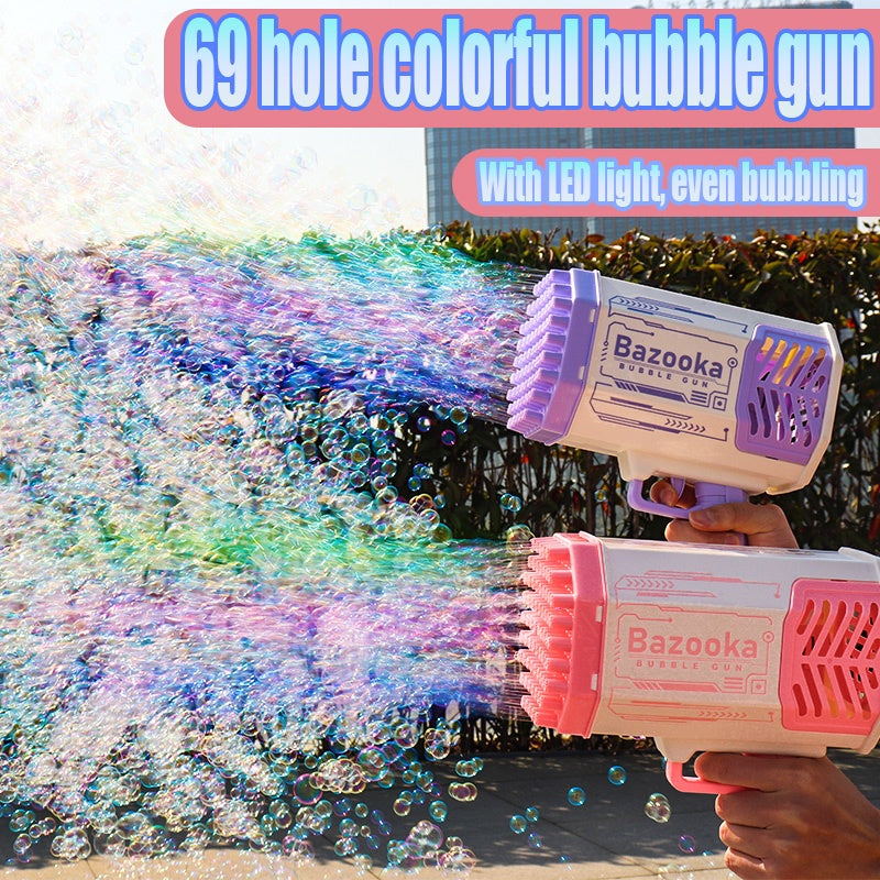 69-Hole Rocket Bubble Gun with Lights – Automatic Bubble Blower for Kids