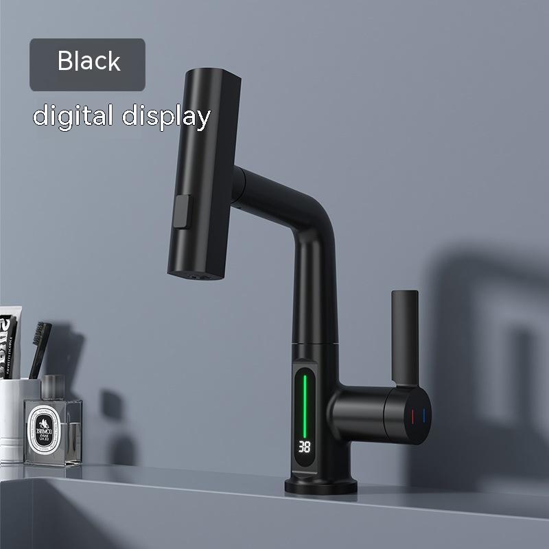 Intelligent Digital Display Pull-Out Basin Faucet – Rotating & Temperature Display