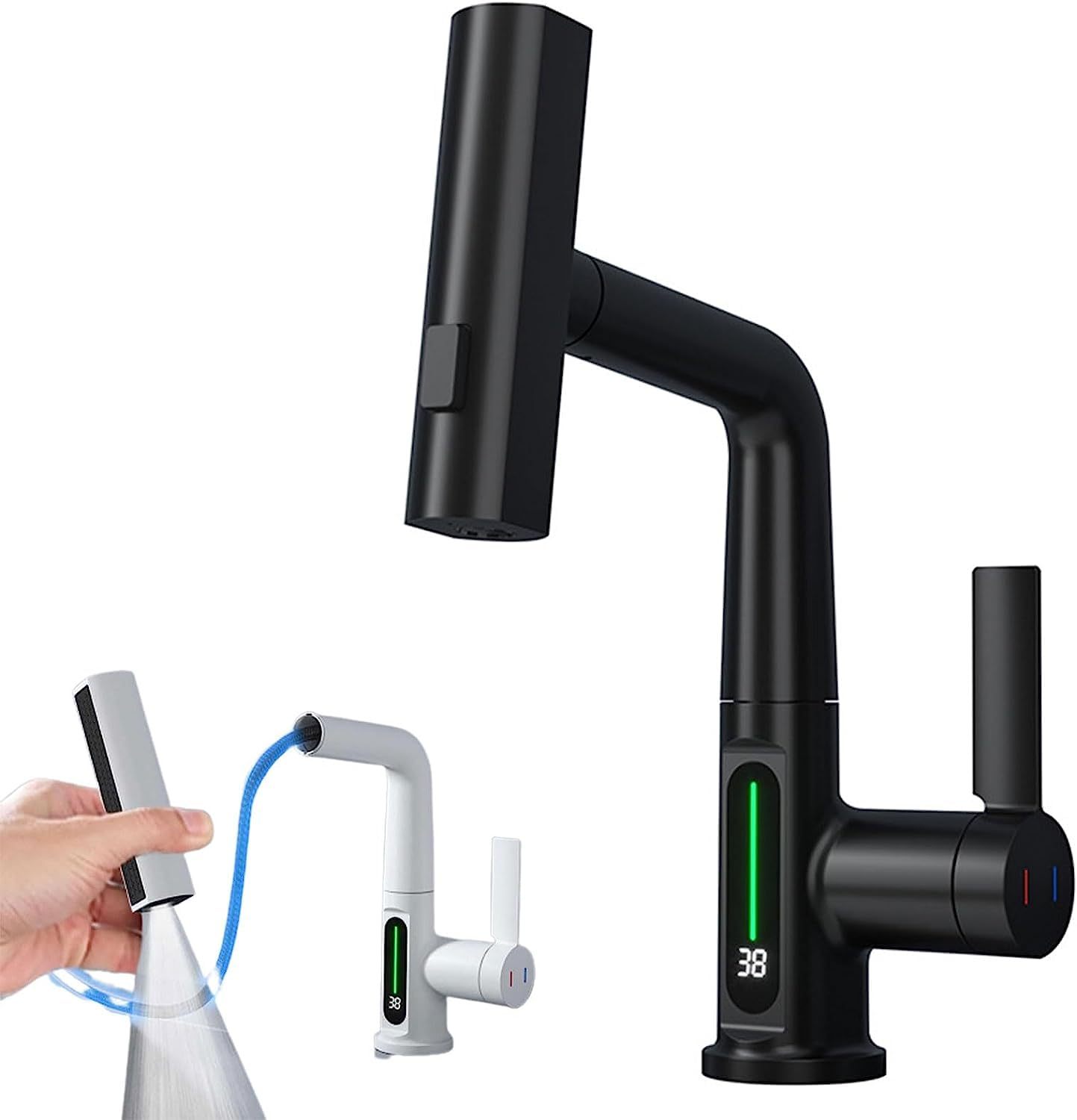 Intelligent Digital Display Pull-Out Basin Faucet – Rotating & Temperature Display
