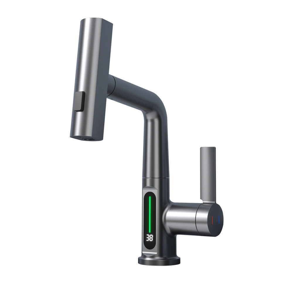 Intelligent Digital Display Pull-Out Basin Faucet – Rotating & Temperature Display