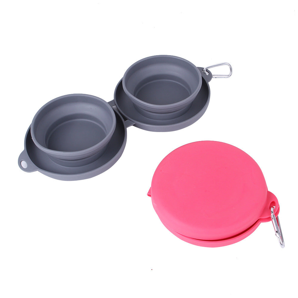Rubber Foldable Double Pet Feeding Bowl – For Dogs & Cats