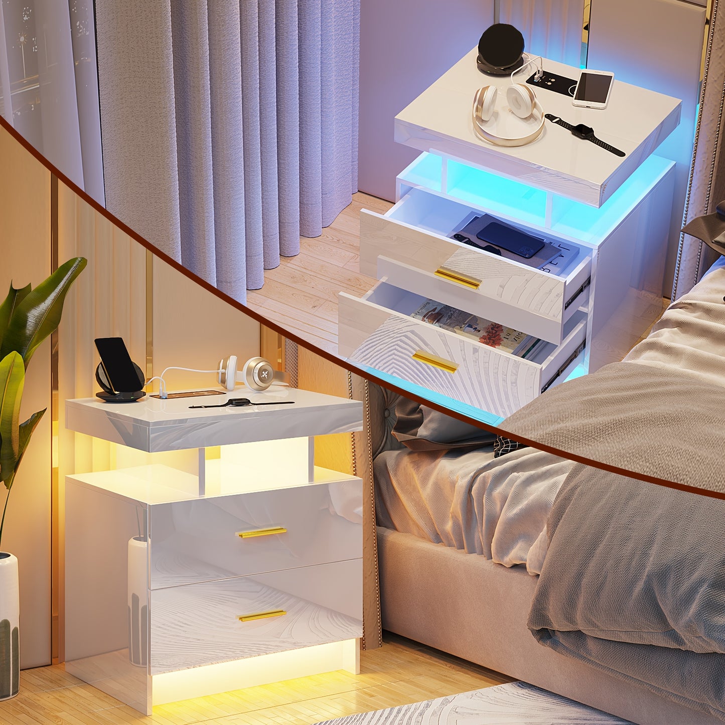 Gurexl LED Bedside Table with USB-C Charging & Motion Sensor