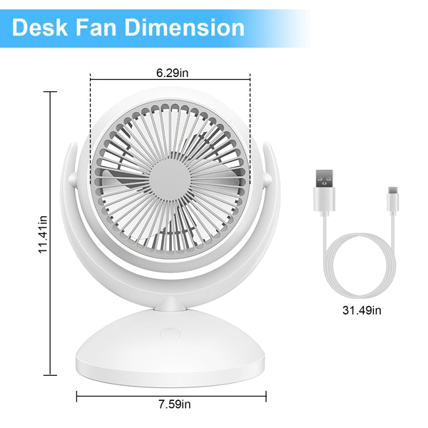 Portable Oscillating Desk Fan – 4 Speeds, 360° Tilt, Rechargeable