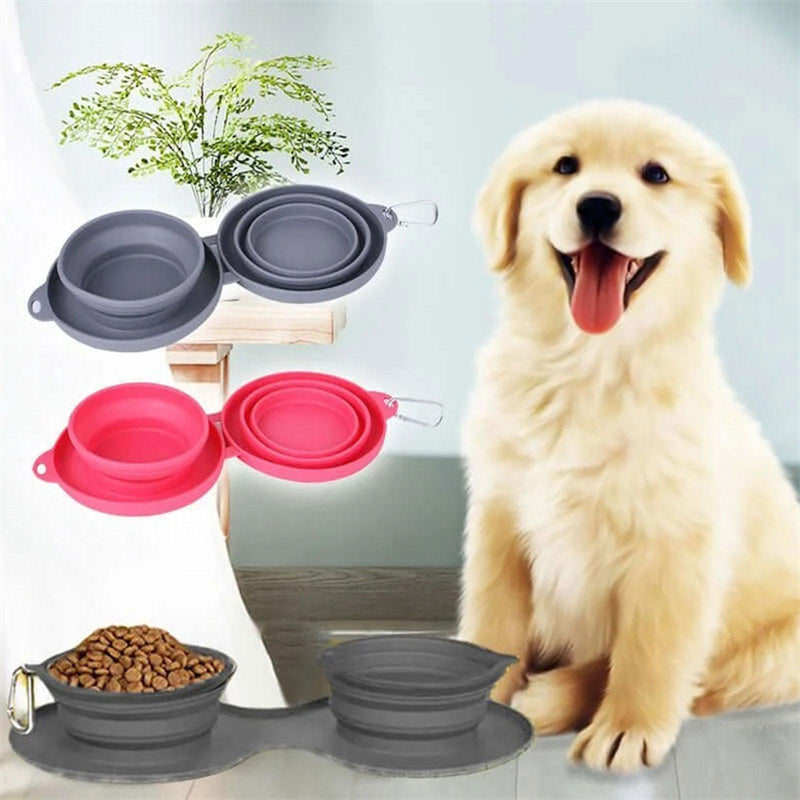 Rubber Foldable Double Pet Feeding Bowl – For Dogs & Cats