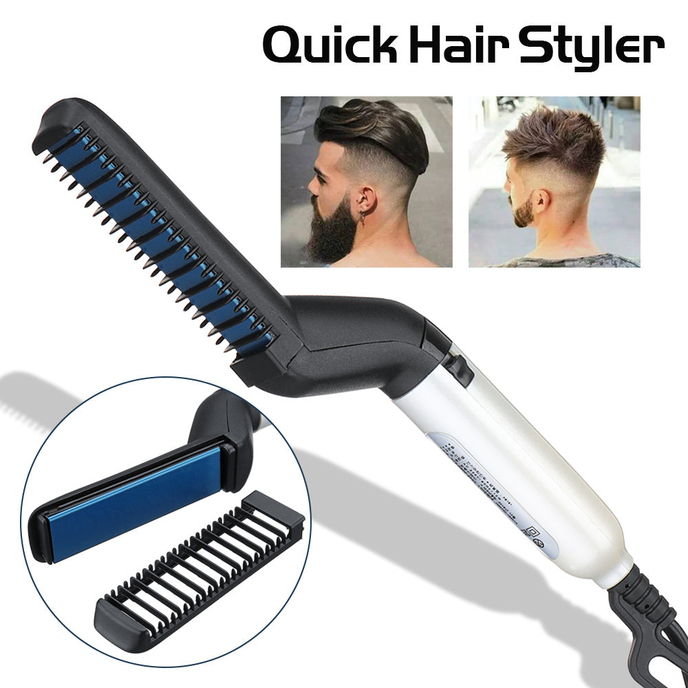 Men’s Beard & Hair Straightener Brush – Quick Heating Styler Comb 2-in-1