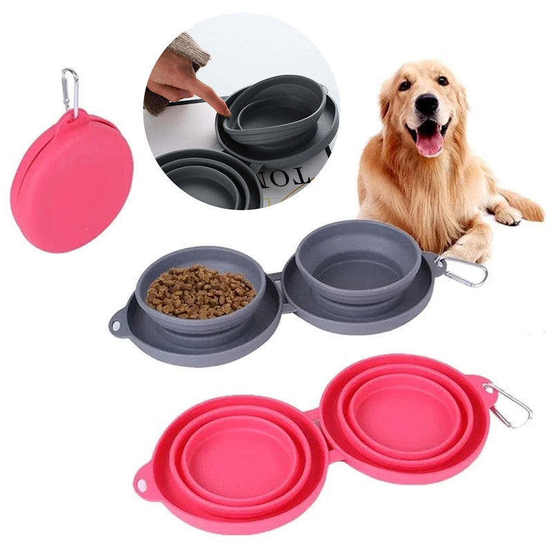 Rubber Foldable Double Pet Feeding Bowl – For Dogs & Cats