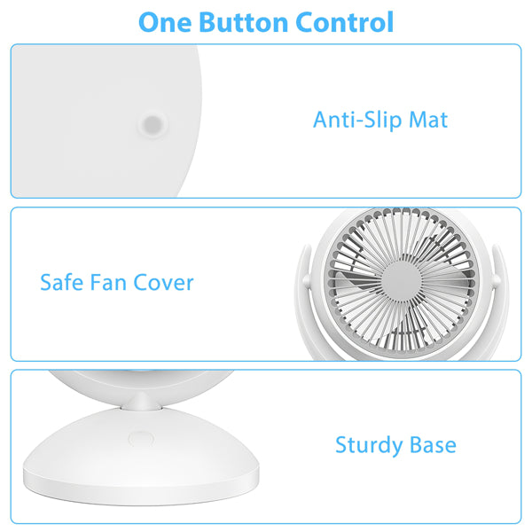Portable Oscillating Desk Fan – 4 Speeds, 360° Tilt, Rechargeable