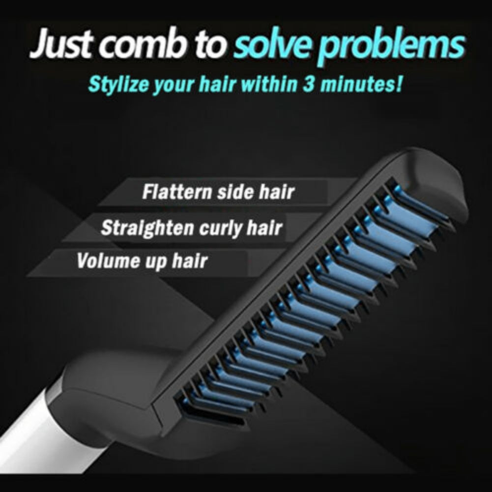 Men’s Beard & Hair Straightener Brush – Quick Heating Styler Comb 2-in-1