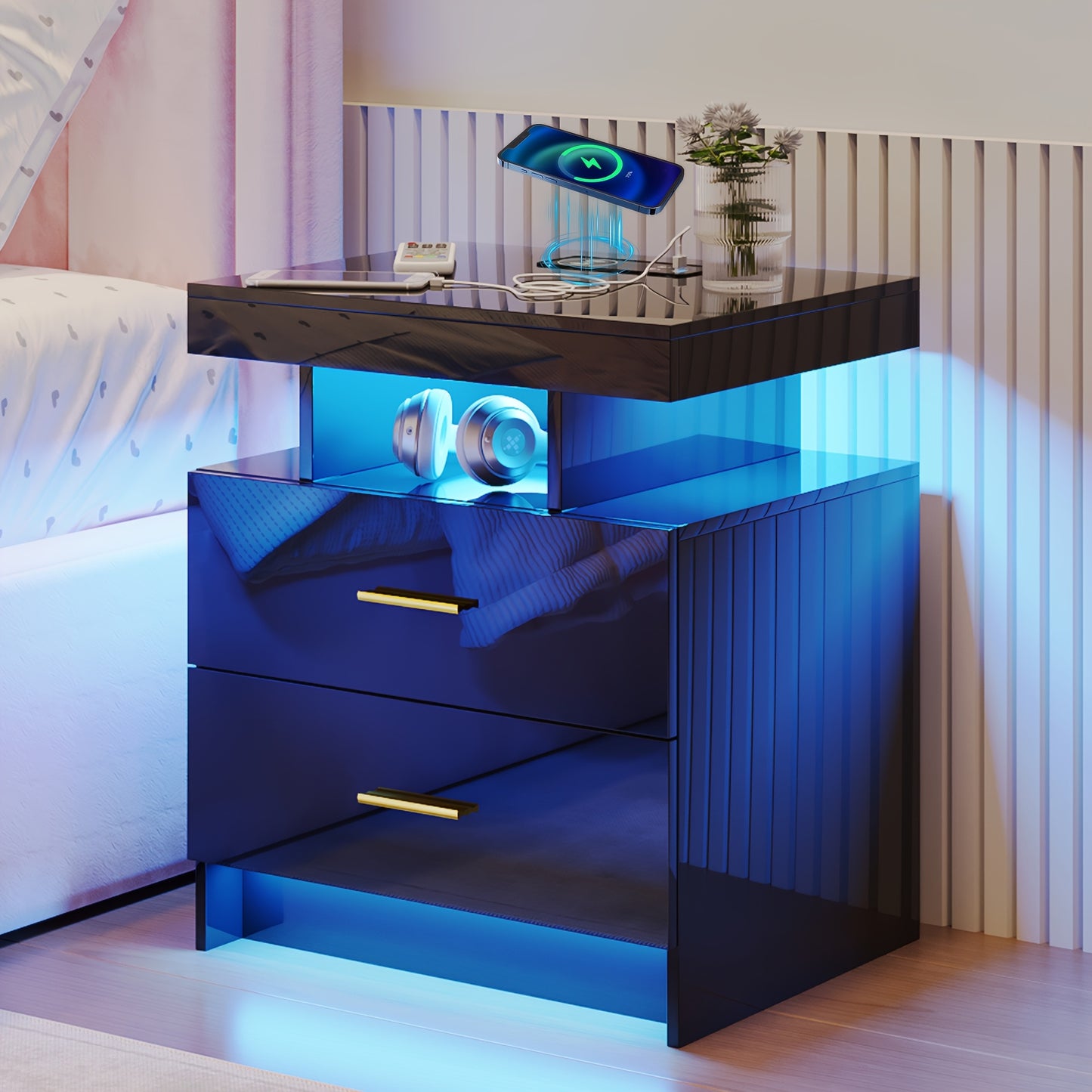 Gurexl LED Bedside Table with USB-C Charging & Motion Sensor