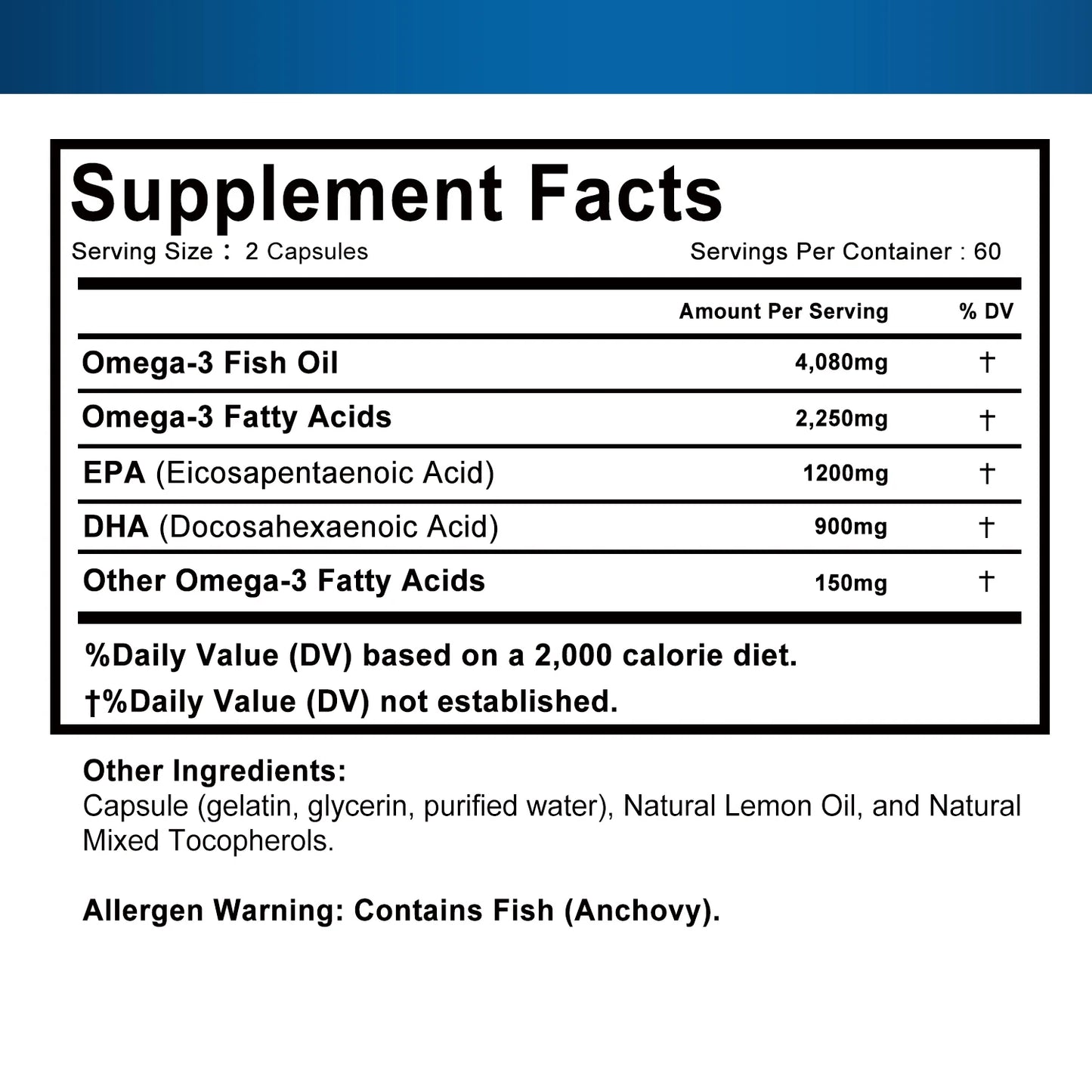 Omega-3 Fish Oil 120 Capsules – Brain, Heart & Skin Health Support