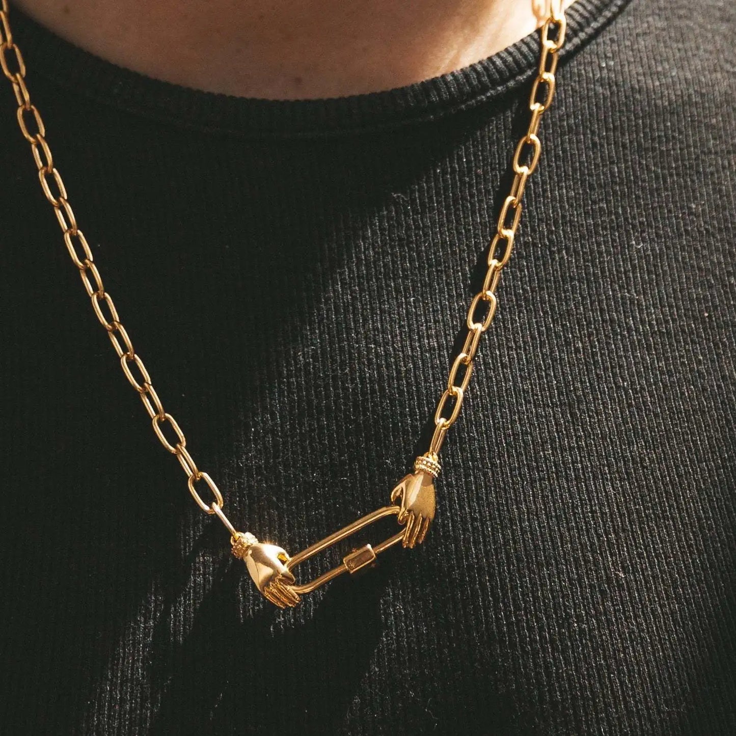 18K Gold Plated Carabiner Chain Necklace – Unisex Link Jewelry