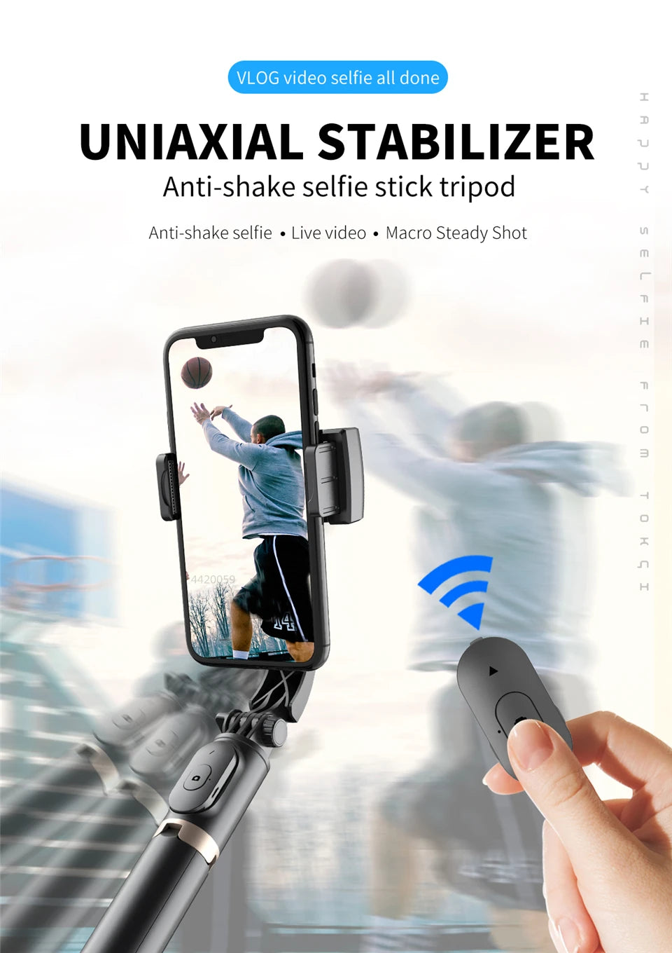 Roreta 2025 Gimbal Selfie Stick – Foldable Bluetooth Tripod for iOS & Android