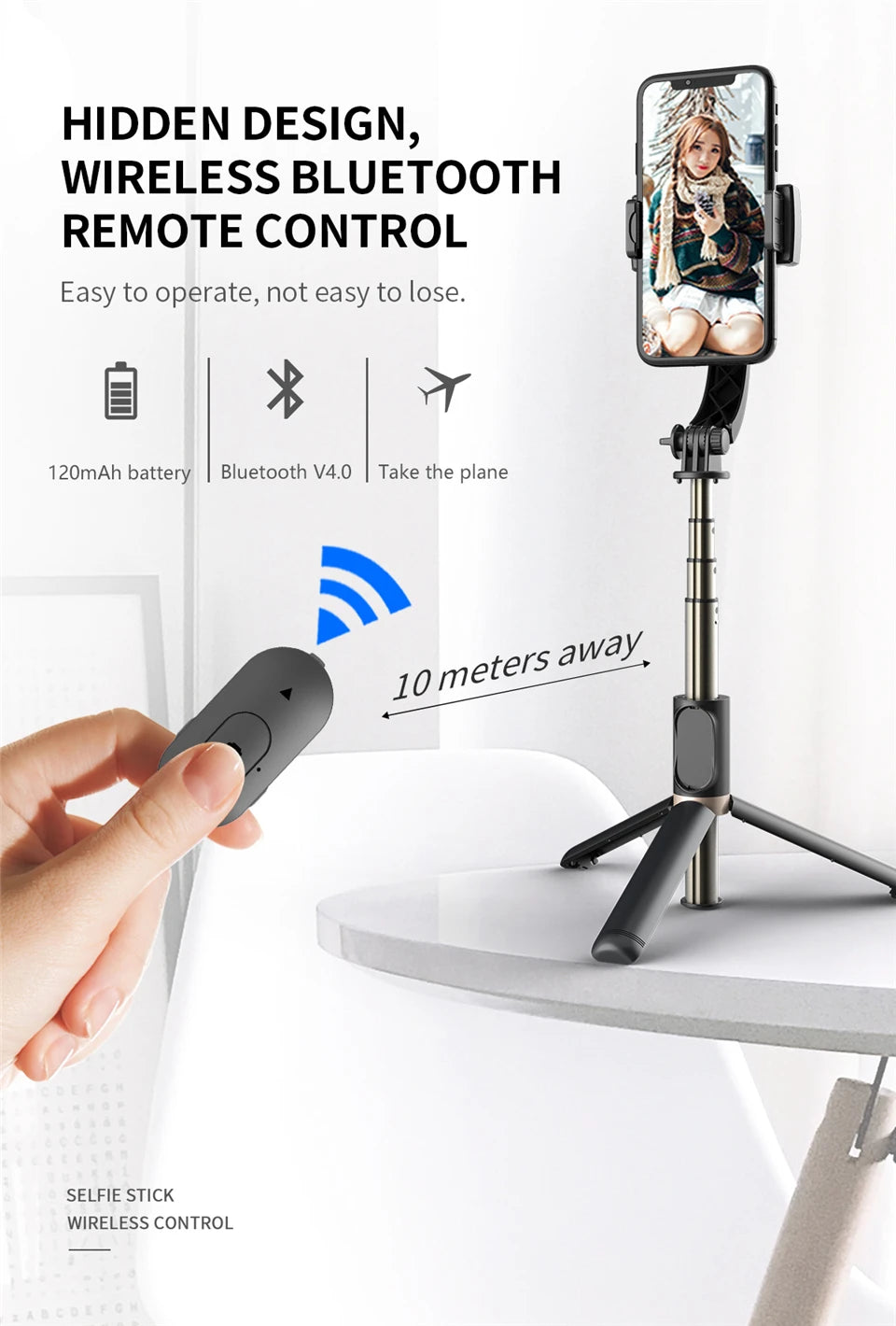 Roreta 2025 Gimbal Selfie Stick – Foldable Bluetooth Tripod for iOS & Android