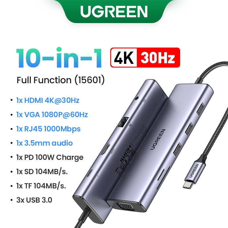9-in-1 USB-C Hub – 4K@60Hz HDMI, 10Gbps USB, RJ45, PD 100W