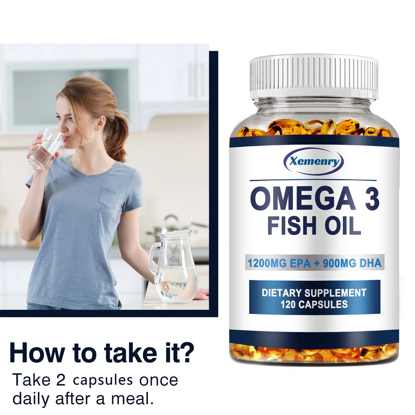 Omega-3 Fish Oil 120 Capsules – Brain, Heart & Skin Health Support