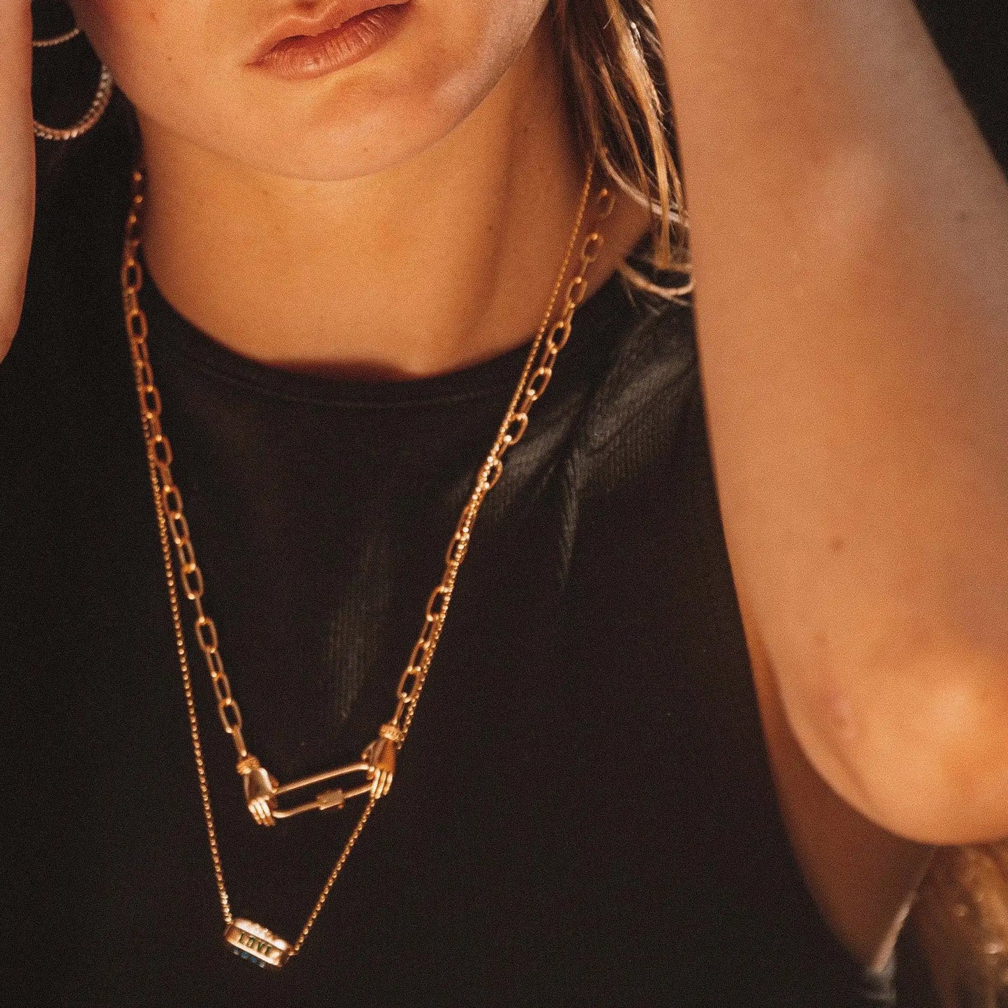 18K Gold Plated Carabiner Chain Necklace – Unisex Link Jewelry