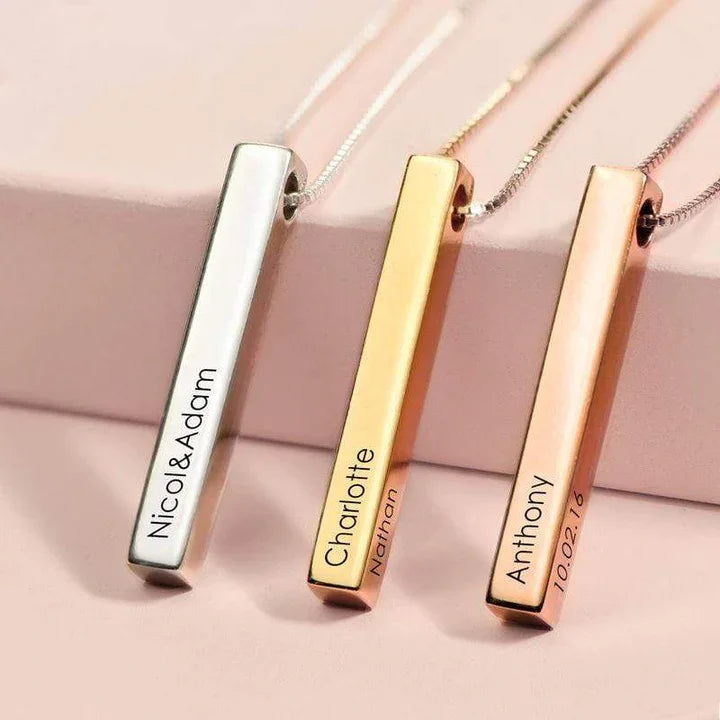 Custom Engraved 3D Name Bar Necklace – Stainless Steel Jewelry