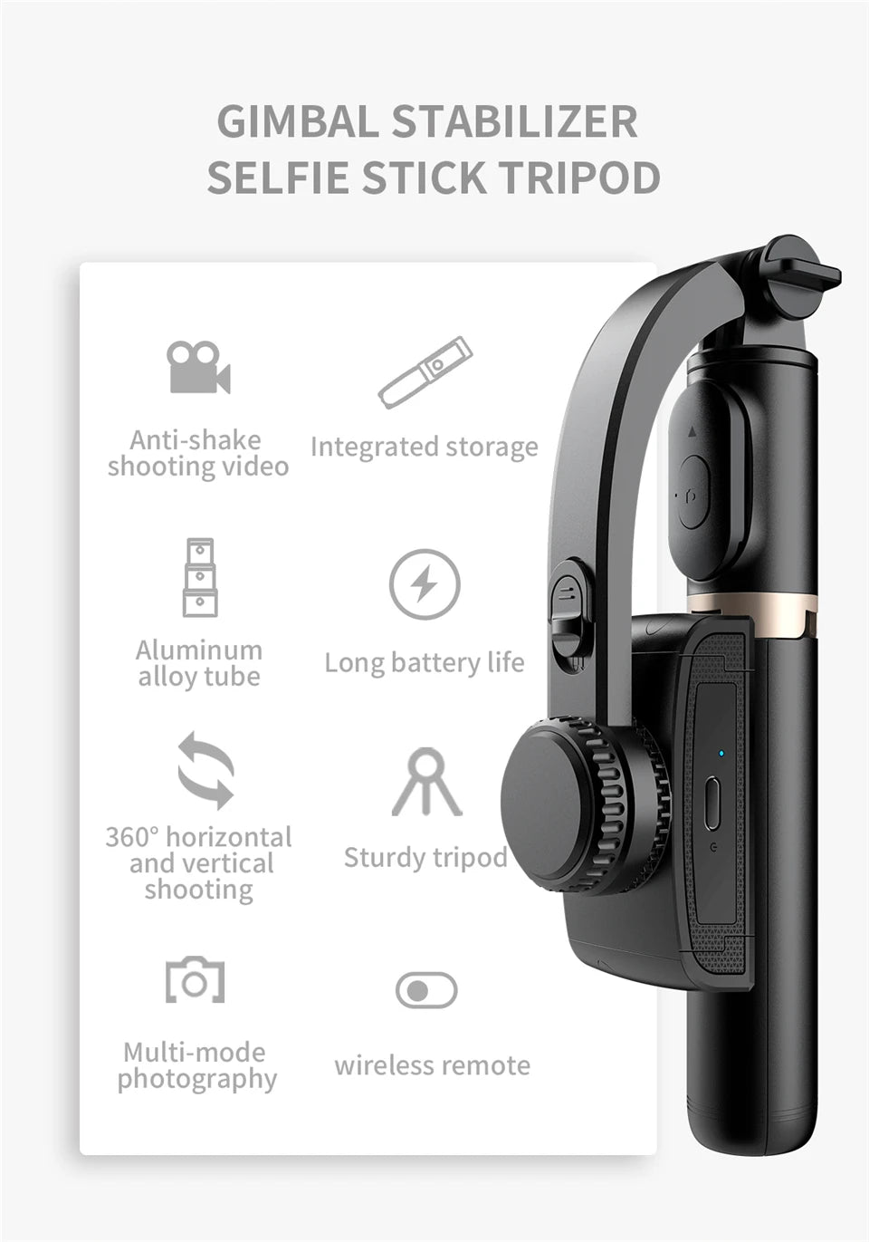 Roreta 2025 Gimbal Selfie Stick – Foldable Bluetooth Tripod for iOS & Android