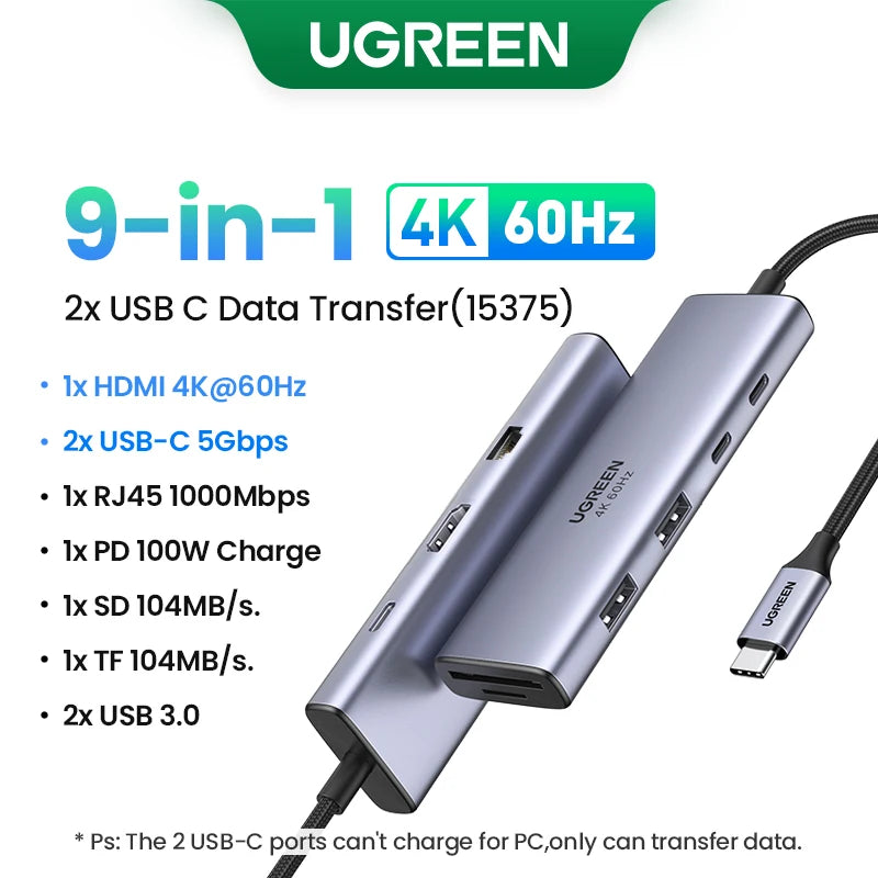 9-in-1 USB-C Hub – 4K@60Hz HDMI, 10Gbps USB, RJ45, PD 100W