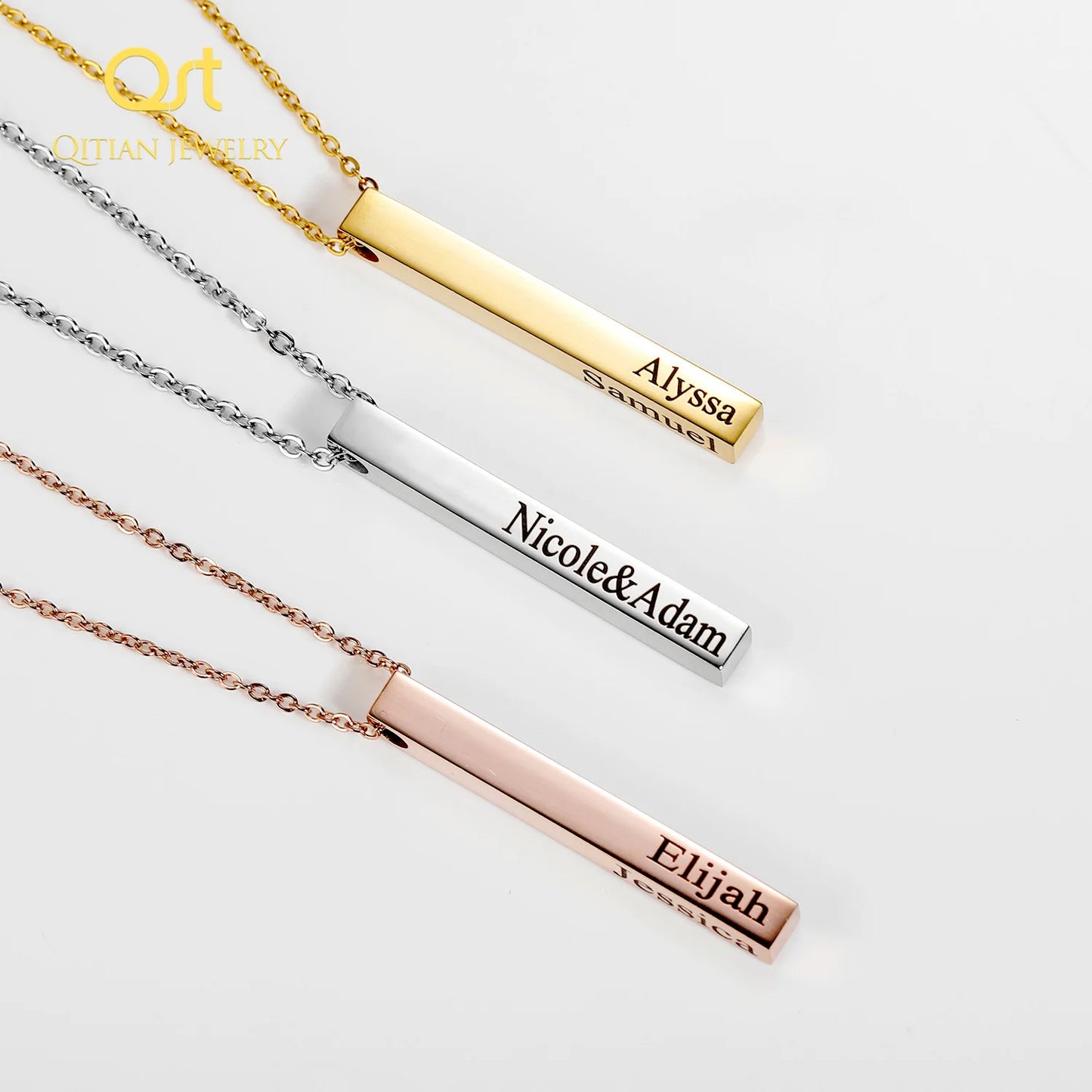 Custom Engraved 3D Name Bar Necklace – Stainless Steel Jewelry