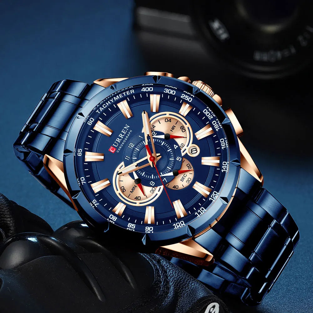 Casual Sport Chronograph Men’s Watch – Stainless Steel Band Quartz