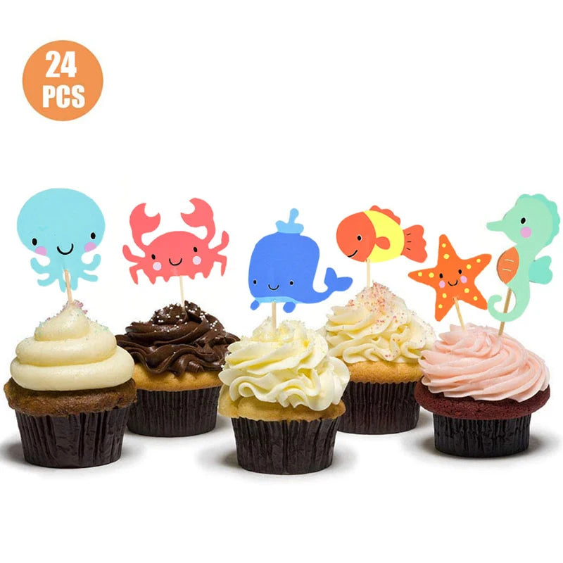 24pcs Ocean Cupcake Toppers – Under the Sea Party Decorations