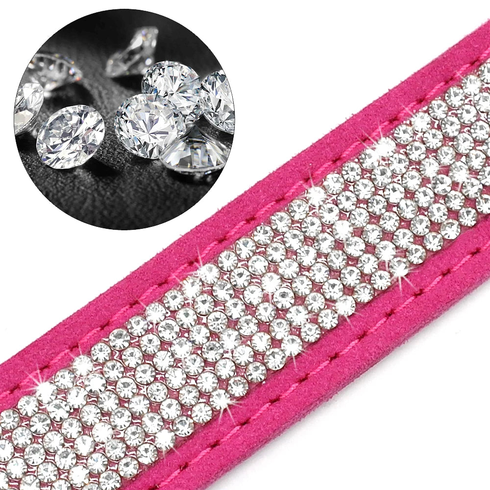 Custom Leather Pet Collar – Engraved Rhinestone Dog Collar