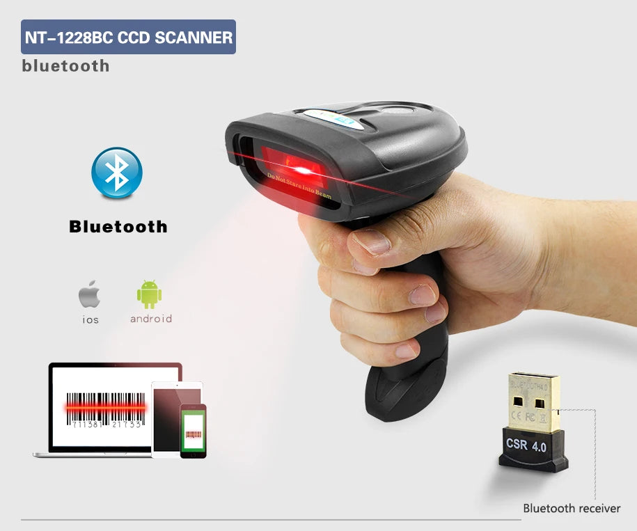 Wireless Handheld Barcode Scanner & Bluetooth 1D/2D QR Reader