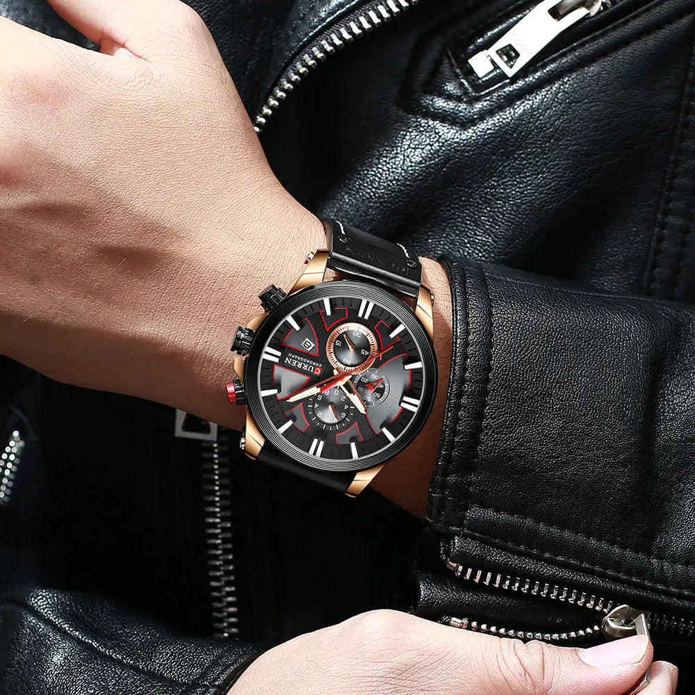 Chronograph Sport Men’s Quartz Watch – Leather Strap Fashion Gift