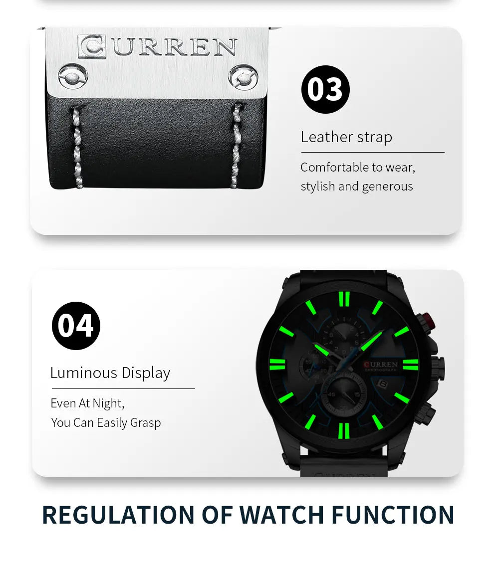 Chronograph Sport Men’s Quartz Watch – Leather Strap Fashion Gift