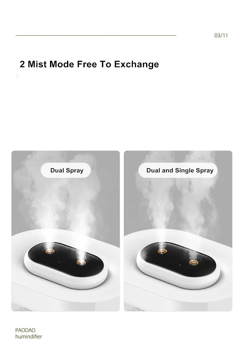 1L Double Nozzle LED Air Humidifier – Rechargeable Ultrasonic Diffuser