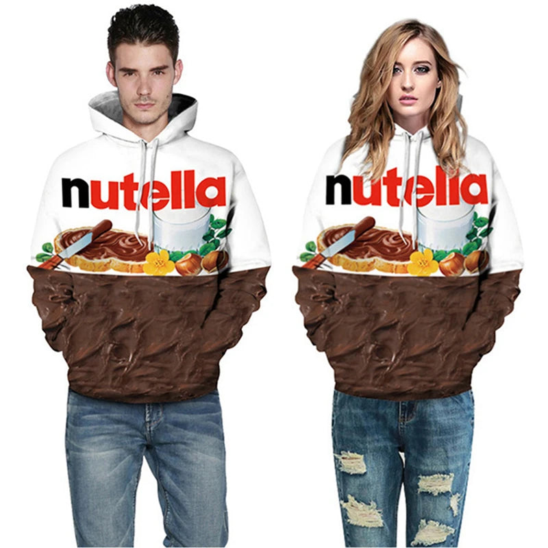 3D Nutella Print Hoodie Unisex Hip Hop Casual Sweatshirt Pullover