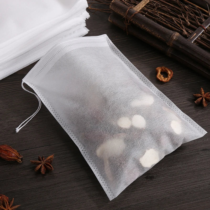 100 Pcs Disposable Tea Bags – Food Grade Non-Woven Infuser Bags