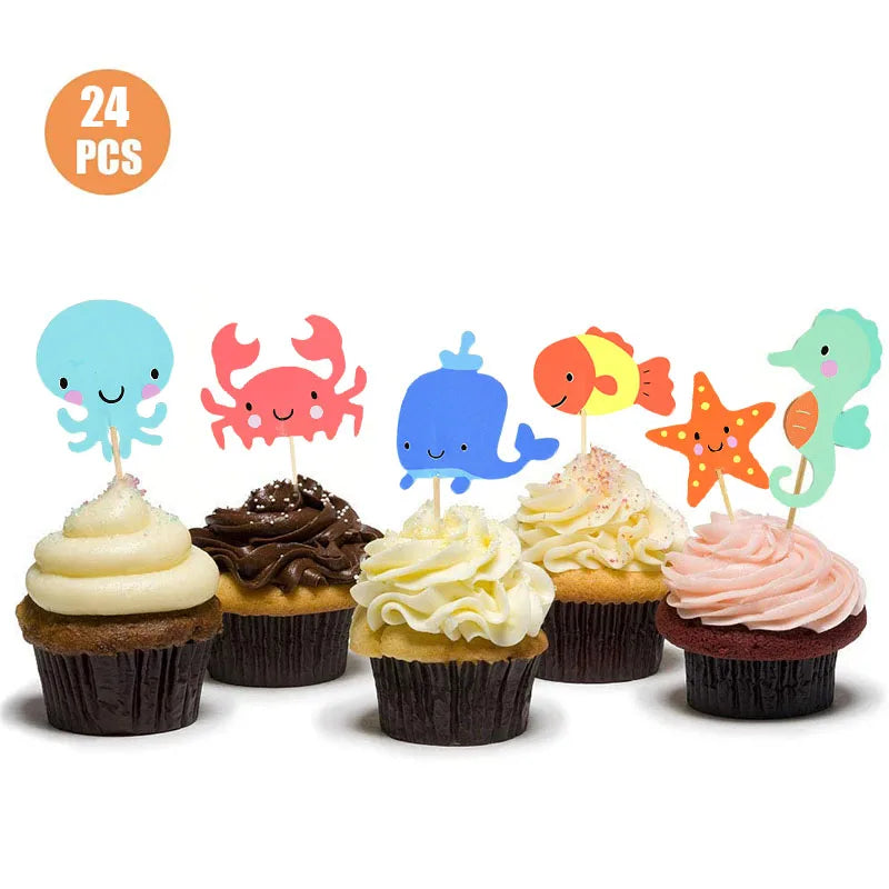 24pcs Ocean Cupcake Toppers – Under the Sea Party Decorations