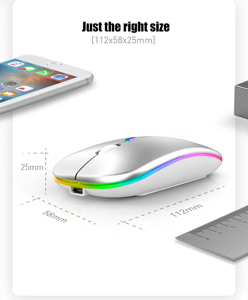 LED Wireless Bluetooth Mouse – USB Rechargeable RGB Silent Mouse