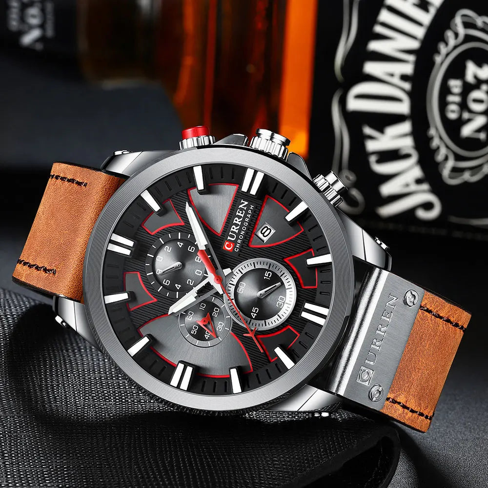 Chronograph Sport Men’s Quartz Watch – Leather Strap Fashion Gift
