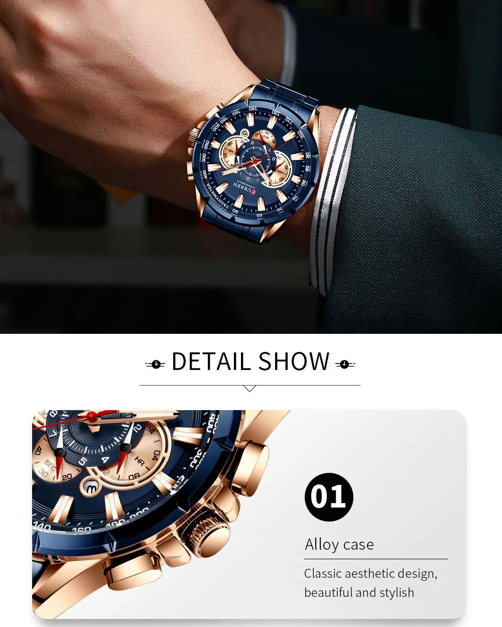 Casual Sport Chronograph Men’s Watch – Stainless Steel Band Quartz