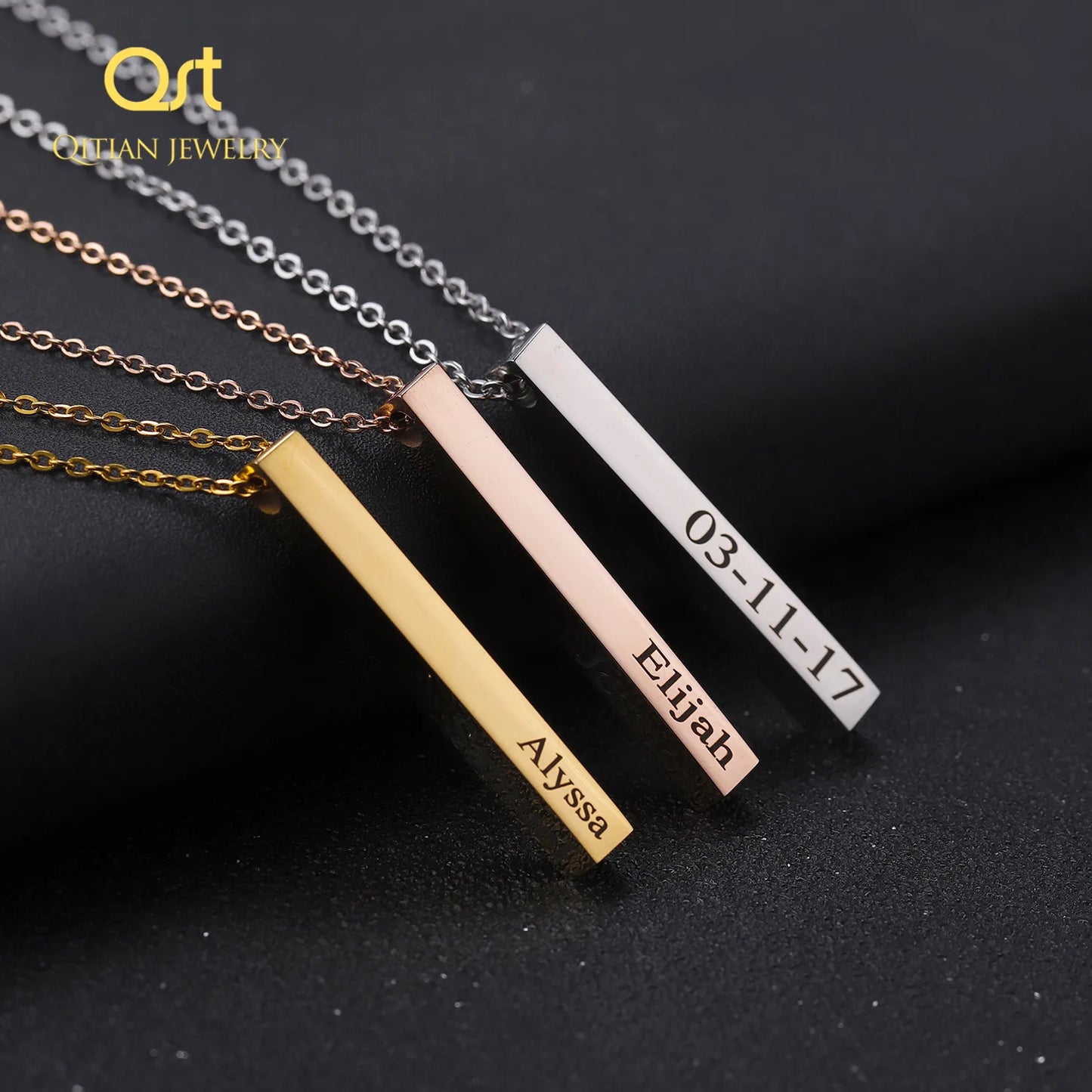 Custom Engraved 3D Name Bar Necklace – Stainless Steel Jewelry