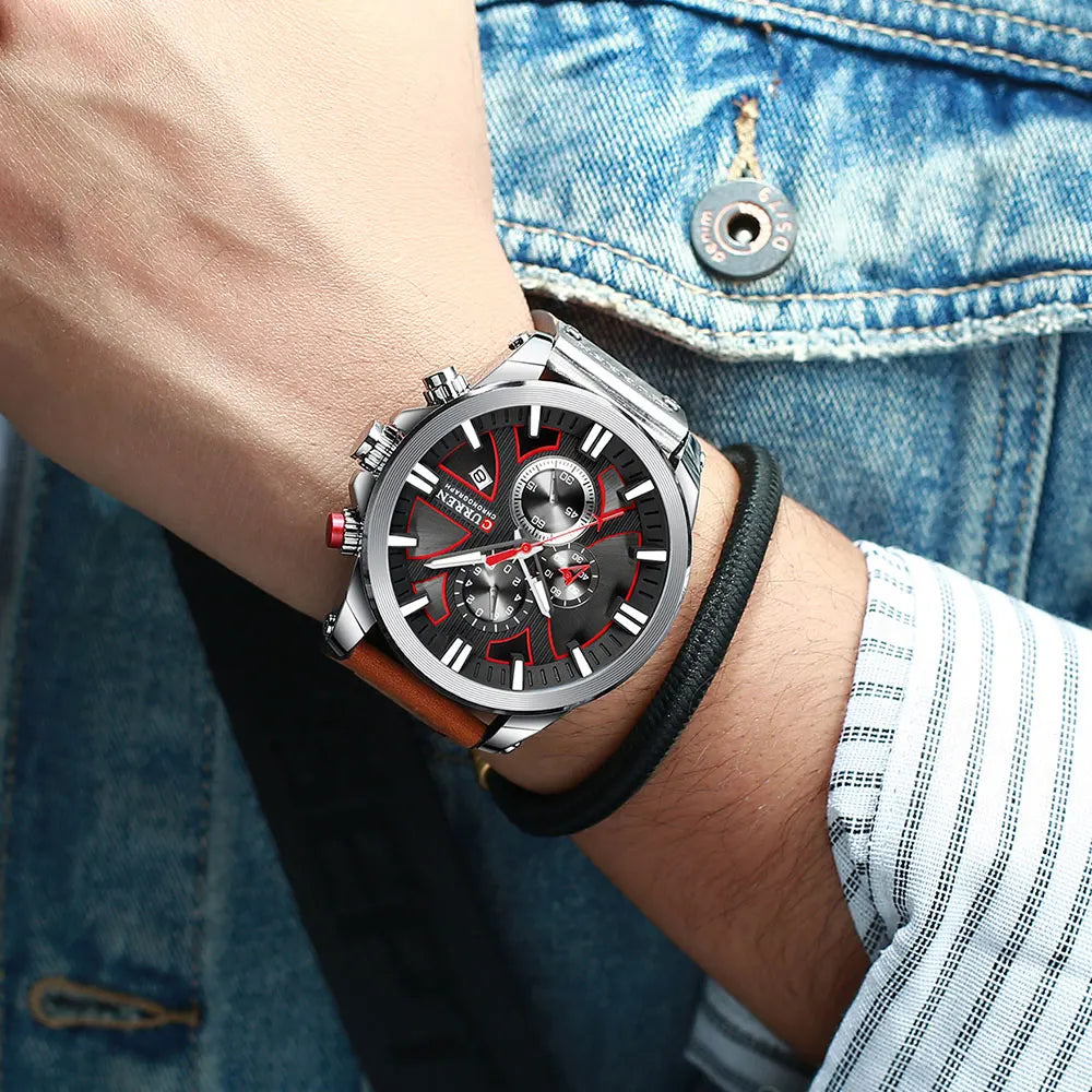 Chronograph Sport Men’s Quartz Watch – Leather Strap Fashion Gift
