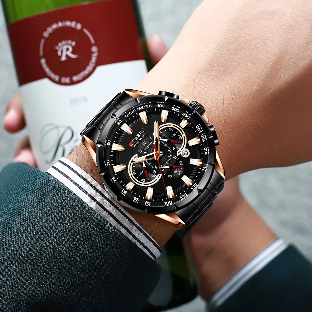 Casual Sport Chronograph Men’s Watch – Stainless Steel Band Quartz